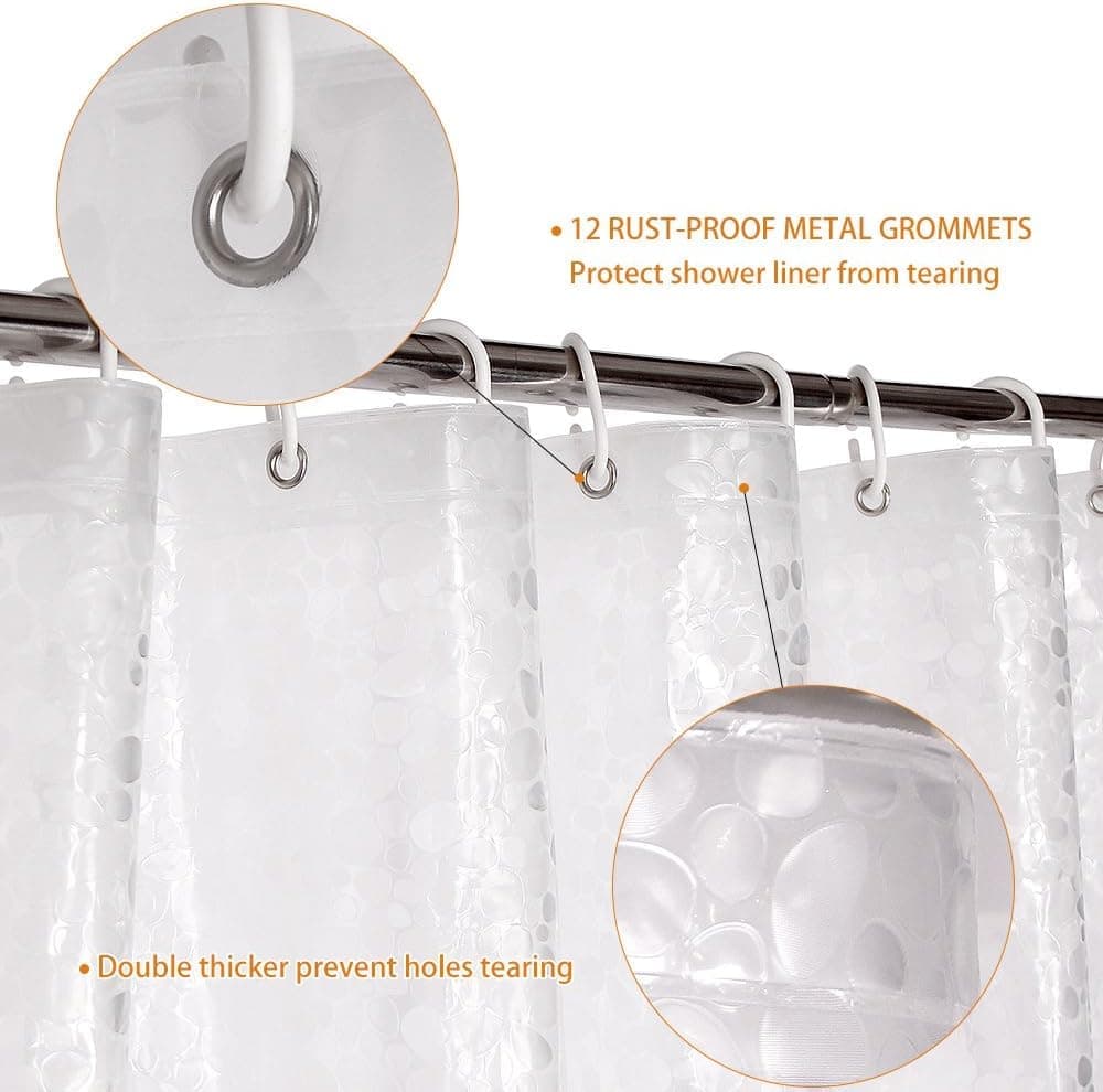 Waterproof EVA Shower Curtain with Pebble Pattern, 180x180 cm, Transparent Odorless