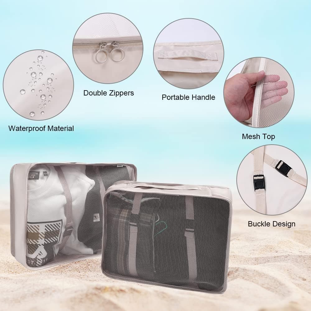 8-Piece Lightweight Water Resistant Travel Organizer for Bags, Beige