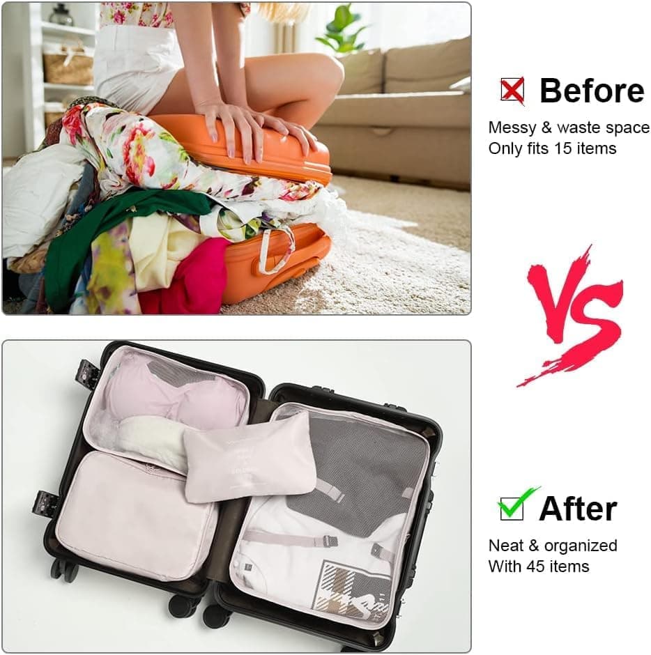 8-Piece Lightweight Water Resistant Travel Organizer for Bags, Beige