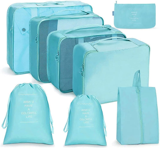 8-Piece Water Resistant Lightweight Travel Organizer for Bags, Blue
