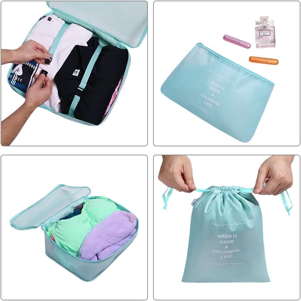 8-Piece Water Resistant Lightweight Travel Organizer for Bags, Blue