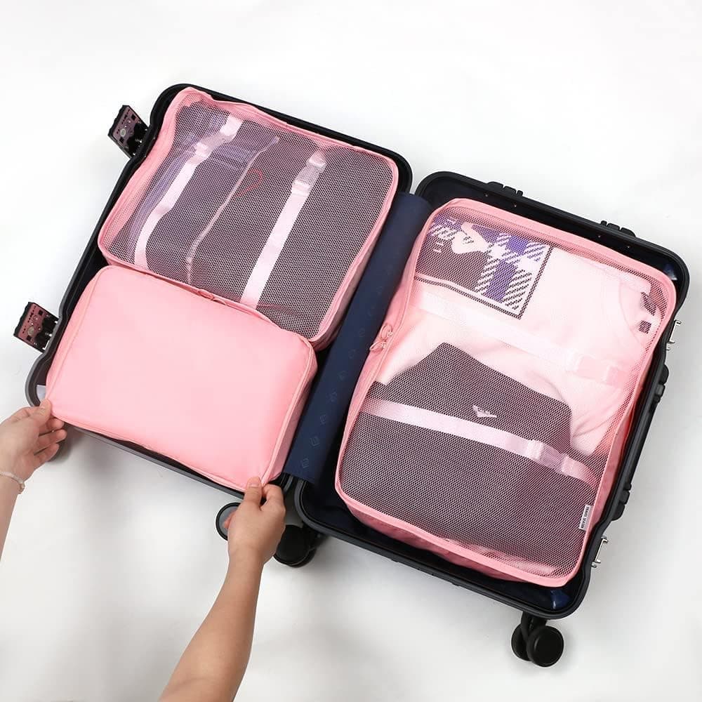 8-Piece Lightweight Water Resistant Travel Organizer for Bags, Pink