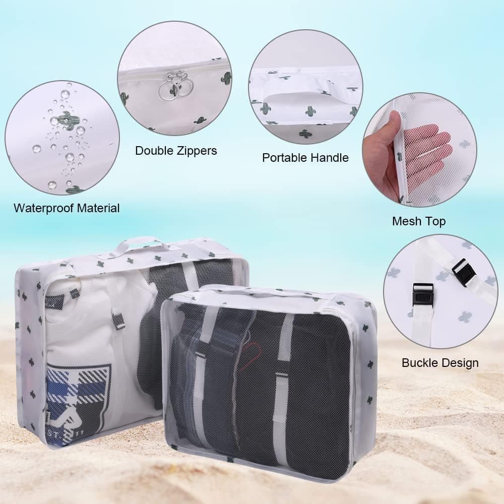 8-Piece Travel Organizer for Bags, Water Resistant Lightweight, White