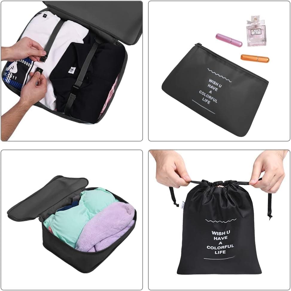 8-Piece Water Resistant Lightweight Travel Organizer for Bags, Black
