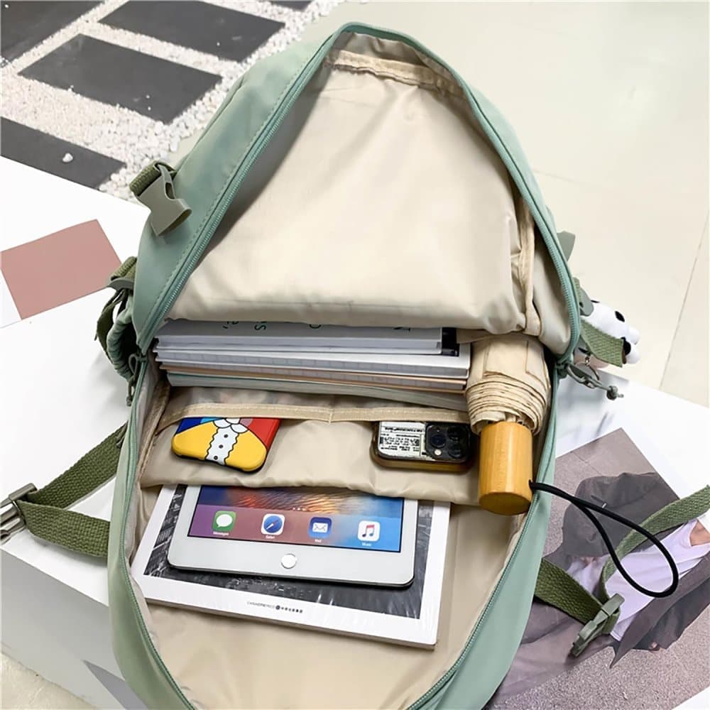 Kids School Backpack with Accessories, 43x31 cm, for Children and Teens, Beige