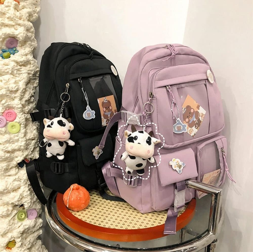 Kids School Backpack with Accessories, 43x31 cm, for Children and Teens, Beige