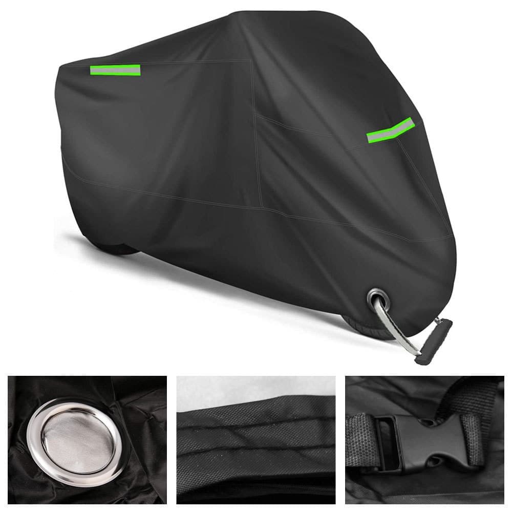 Waterproof Motorcycle and Moped Cover with Reflective Strips, Rain UV Dust Resistant Black, 200x90x100cm