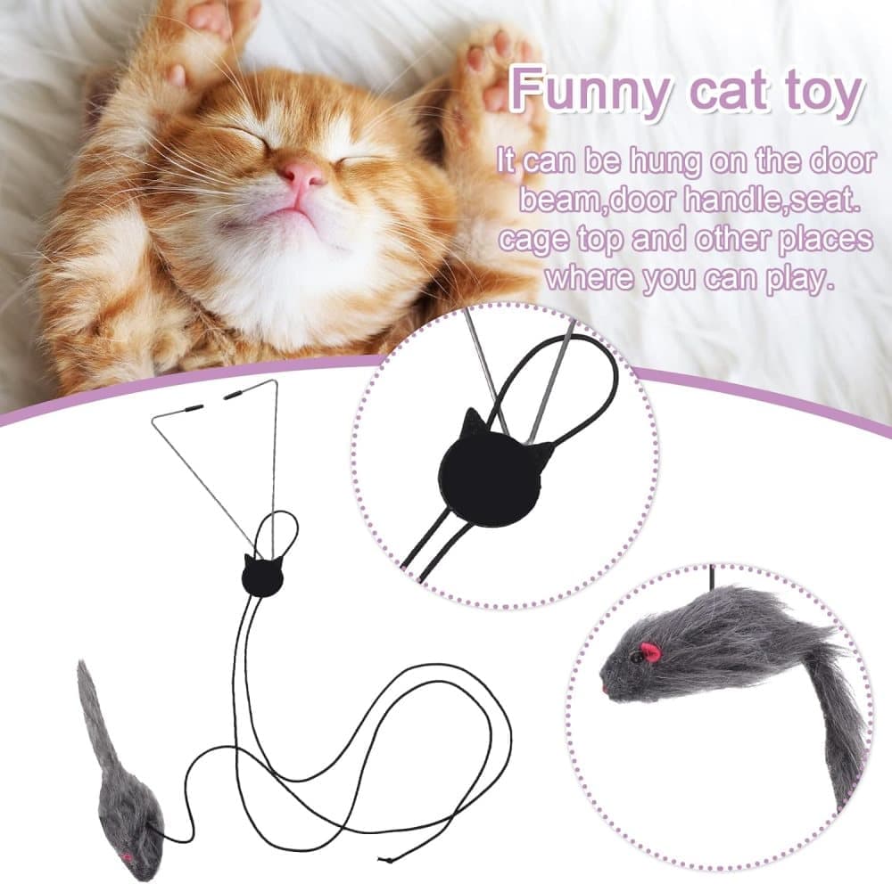 Cat Toy with Mouse and Feather, Hanging Door Toy for Indoor Cats, Stimulating Play