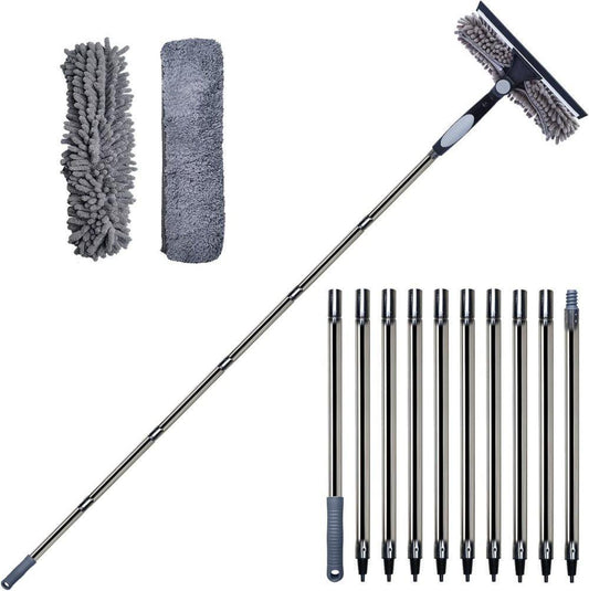 2-in-1 Window Squeegee with Telescopic Handle, 4.5m, Gray - Effective Cleaning for High Windows, Cars, Showers, Indoors & Outdoors