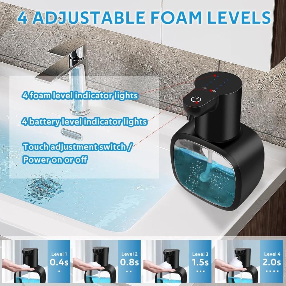 500ml Touchless Automatic Soap Dispenser with USB-C Charging, compatible with Liquid Soap, Black