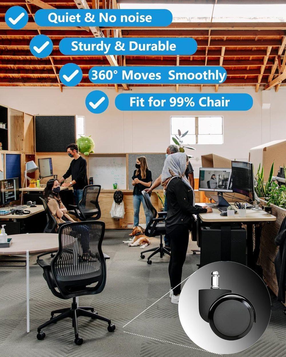 5-Pack Silent Office Chair Wheels, 11 mm