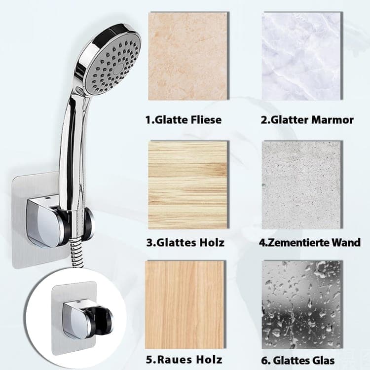Adjustable self-adhesive shower holder no drilling wall bracket for handheld shower, easy bathroom installation