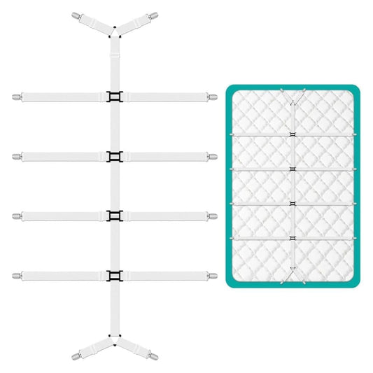 Adjustable Sheet Holders with Elastic Bands and Metal Clips for Securing Sheets Mattress Covers or Sofa Covers, White