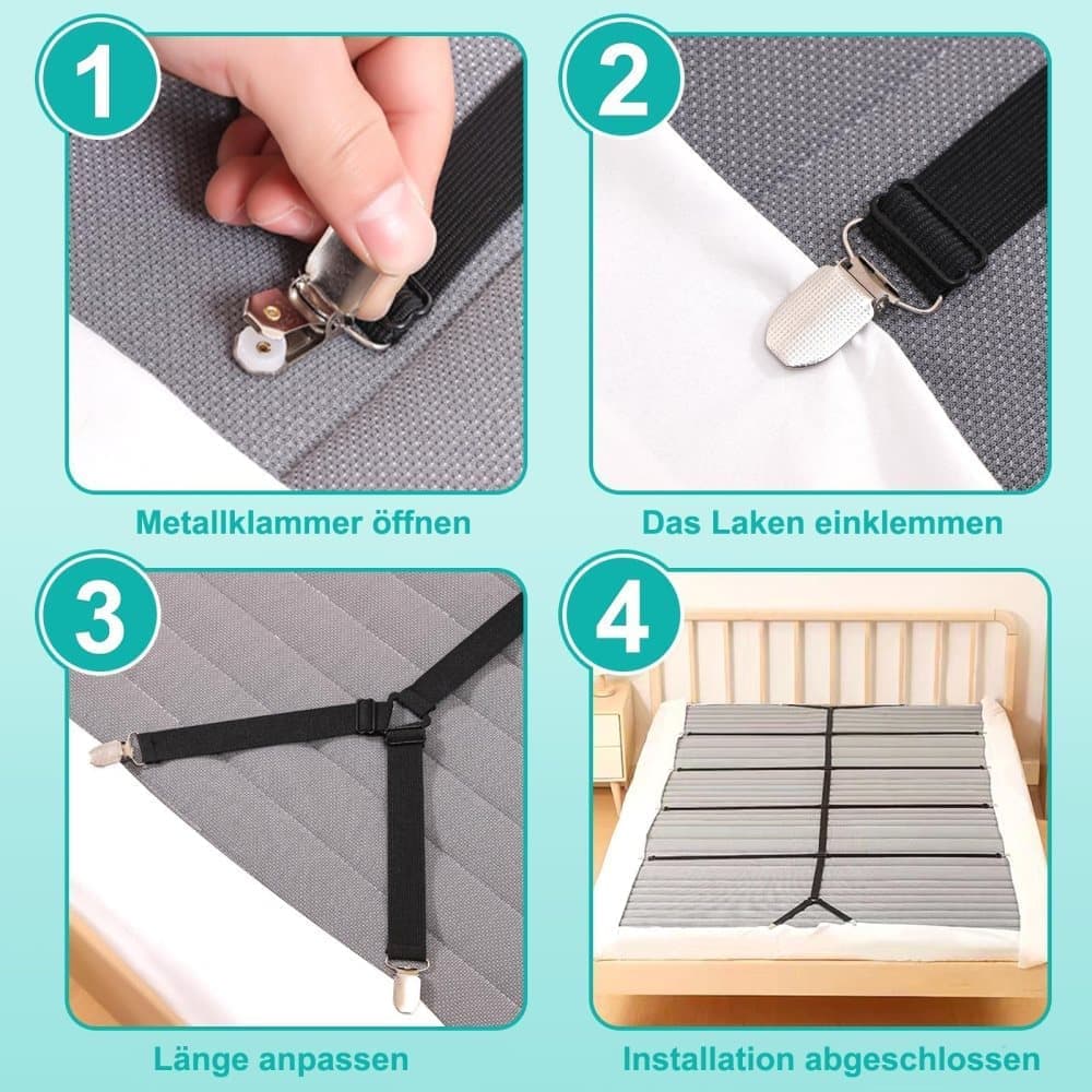Adjustable Sheet Holders with Elastic Bands and Metal Clips for Securing Sheets Mattress Covers or Sofa Covers, White