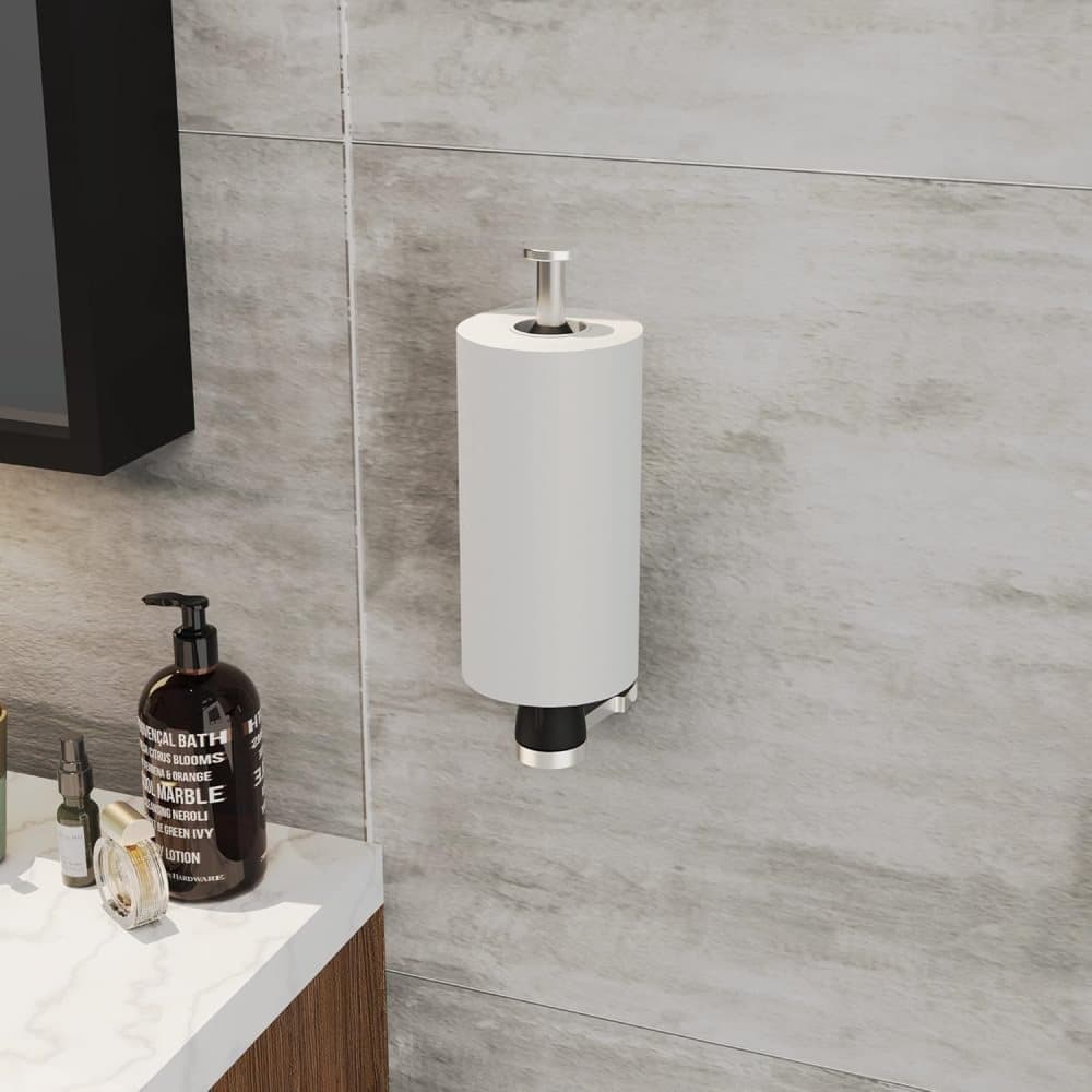 Kitchen paper holder with damping effect, no-drill or adhesive mount option, for kitchen