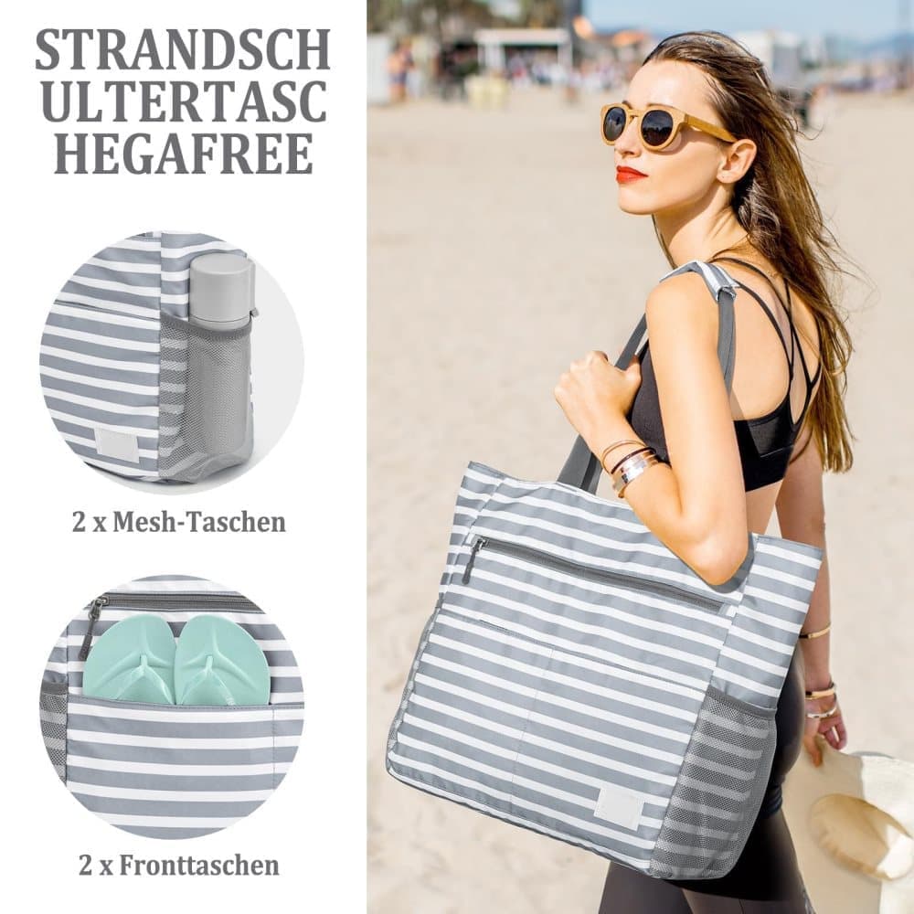 Large Capacity Waterproof Foldable Beach Bag for Shopping and Vacation, Gray, Multifunctional Shoulder Bag