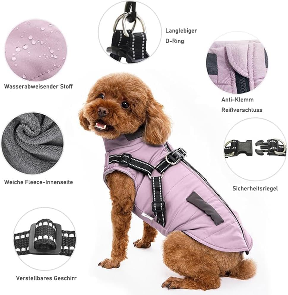 Warm Soft Winter Dog Vest Jacket with Stand Collar, Wind and Waterproof, Multiple Colors for Small Medium Large Dogs, XXL, Pink