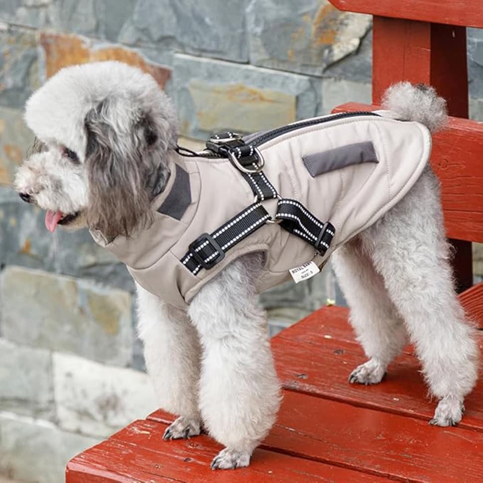 1x Warm Soft Winter Dog Vest with Stand Collar, Wind and Waterproof, Multiple Colors, S M L XL, Beige