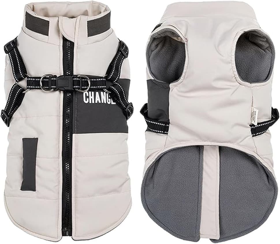 2PCS Warm Soft Winter Dog Vest with Stand Collar, Wind and Waterproof, Multiple Colors, S M L, XL, Beige