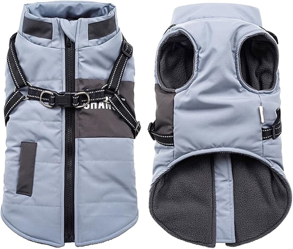 Warm Soft Winter Dog Vest with Stand Collar, Wind and Waterproof, Multiple Colors, Blue, S M L XL