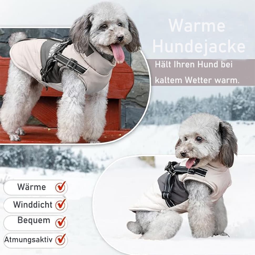 1 Warm Soft Winter Dog Vest with Stand Collar, Wind and Waterproof, Multiple Colors, S M L XL, Beige