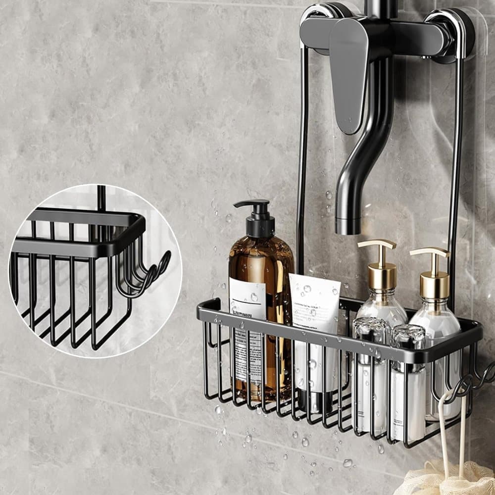 Hanging Shower Basket for Shampoo and Soap, Black, No Drill Bathroom Storage Shelf