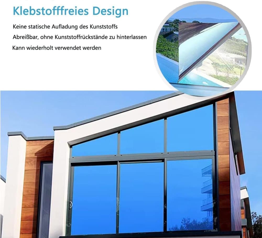 Self-adhesive Window Film Mirror Reflective Sun Protection UV Block Heat Privacy, 50cmx5m, Blue