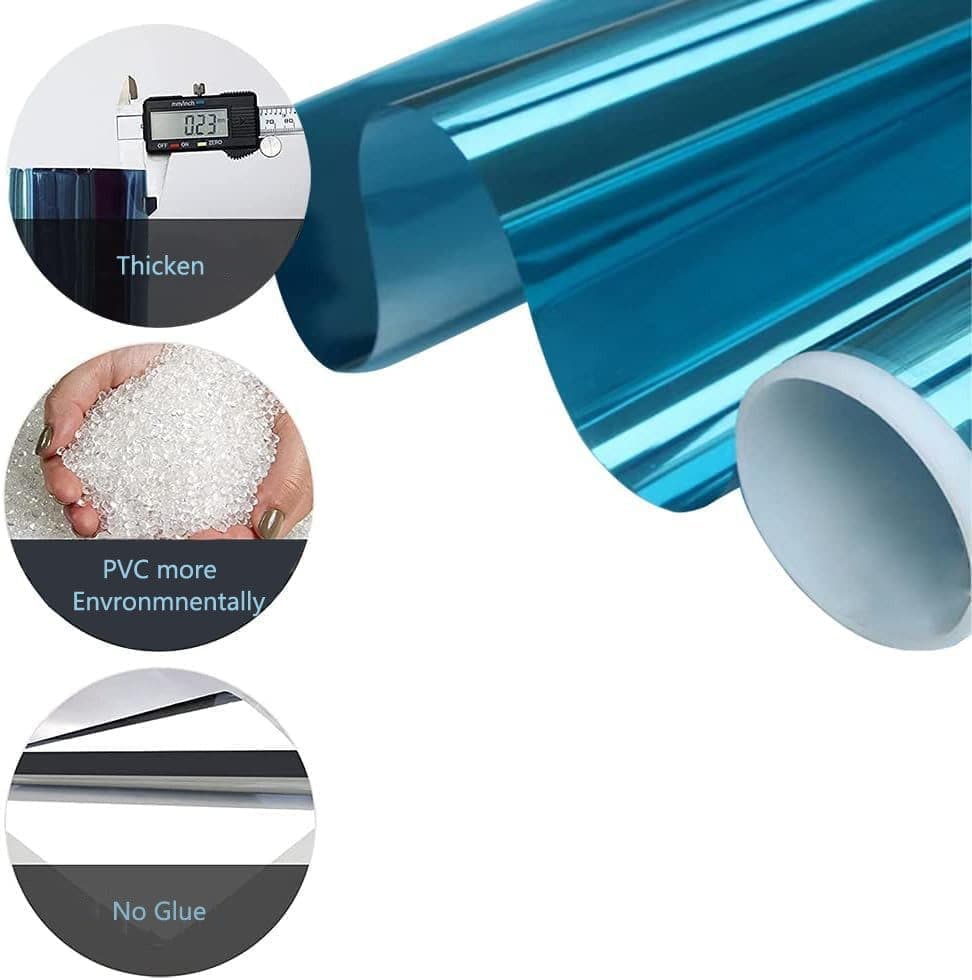 Self-adhesive Window Film Mirror Reflective Sun Protection UV Block Heat Privacy, 50cmx5m, Blue