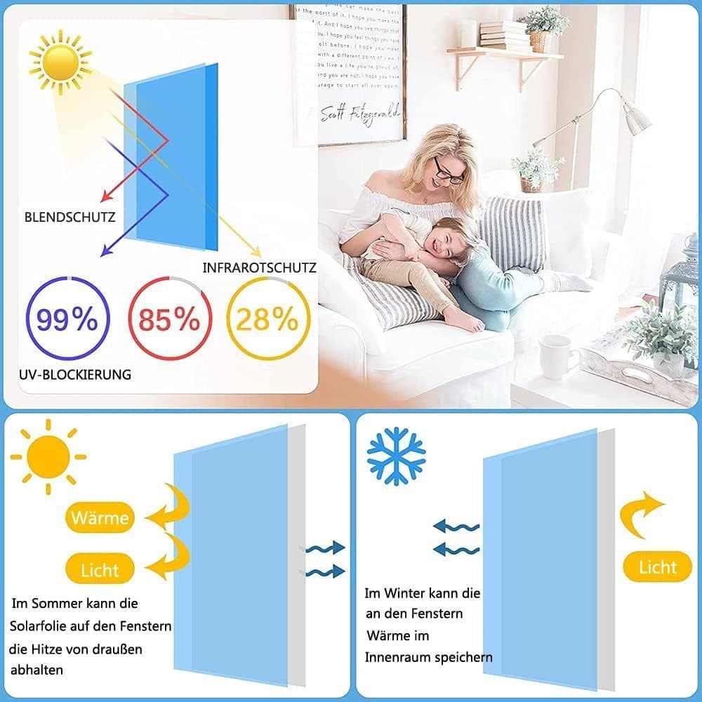 Self-adhesive Window Film Mirror Reflective Sun Protection UV Block Heat Privacy, 40cmx5m, Blue