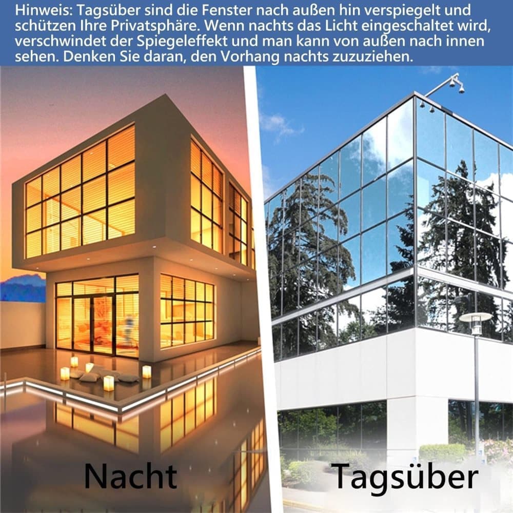 Mirror Reflective Self-Adhesive Window Film for Sun Protection UV Blocking and Privacy, Silver, 40cmx5m