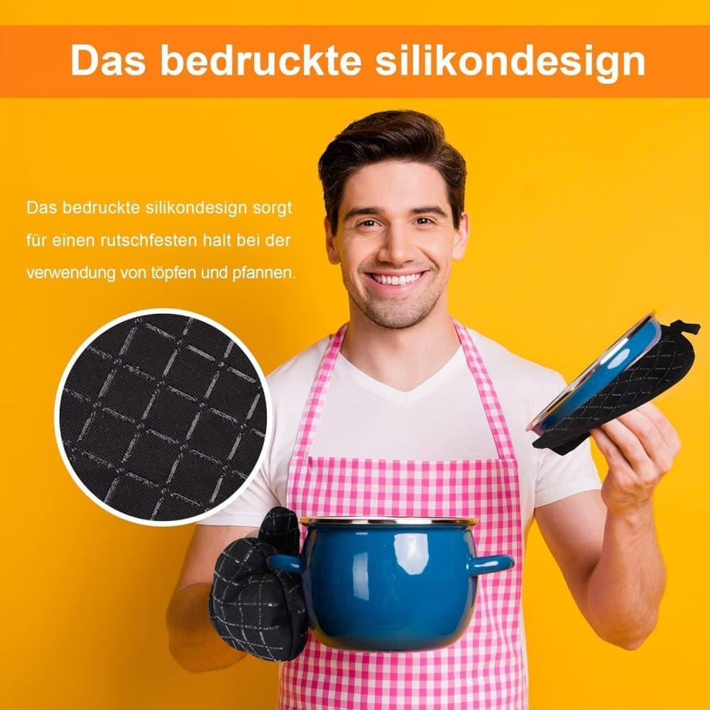 Heat-resistant oven mitts and grill gloves with anti-slip, kitchen potholders up to 300°C, red