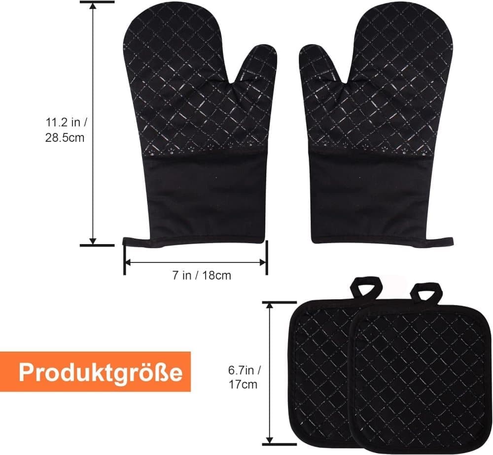 Heat-resistant oven mitts and grill gloves with anti-slip, kitchen potholders up to 300°C, red