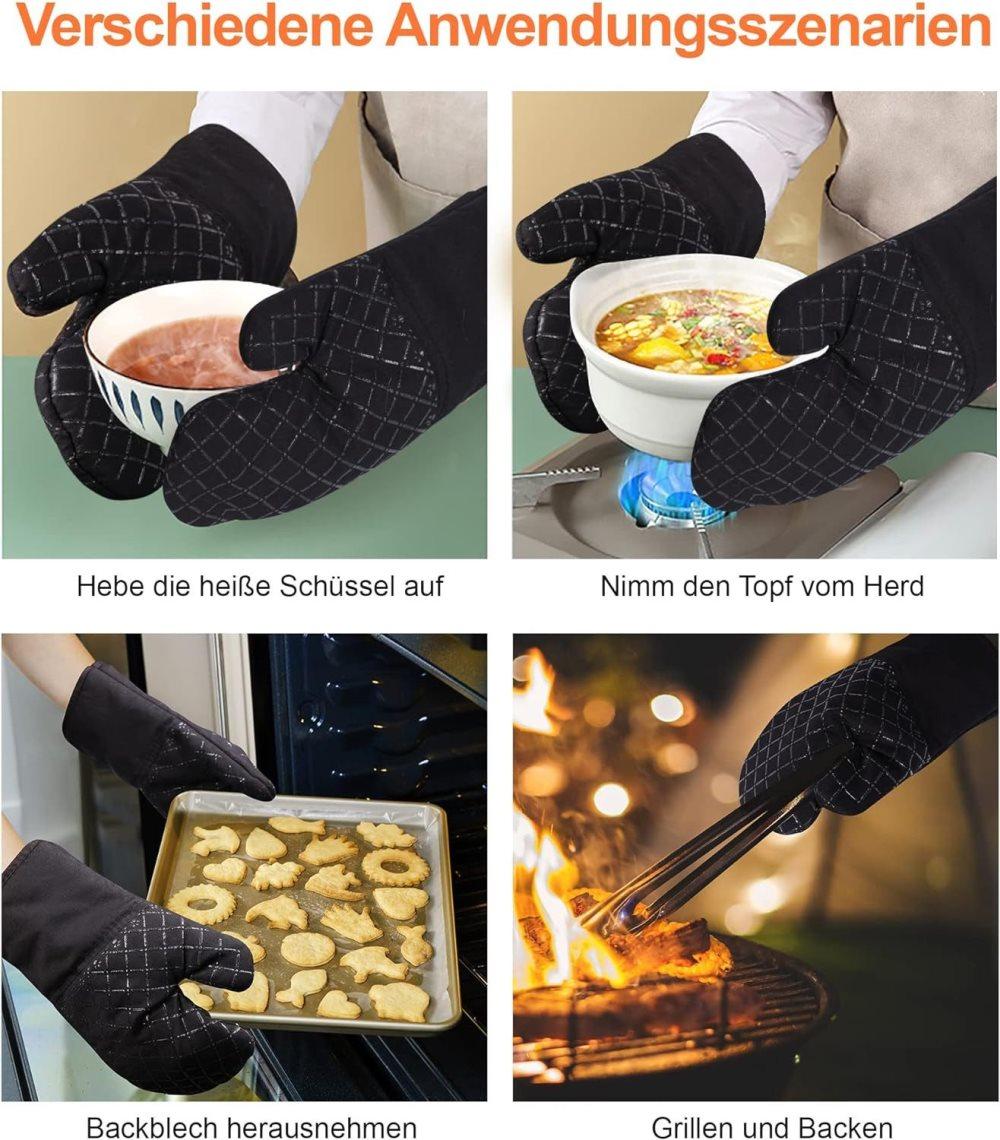 Heat-Resistant Oven Mitts & Grill Gloves, Anti-Slip Kitchen Potholders Up to 300°C for Cooking and Baking, Gray
