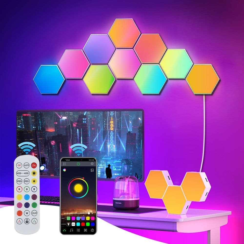 6 RGB Hexagon LED Wall Lamps with App Control, 16.5x14.5cm