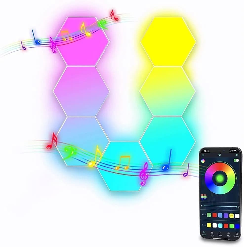 6 RGB Hexagon LED Wall Lamps with App Control, 16.5x14.5cm