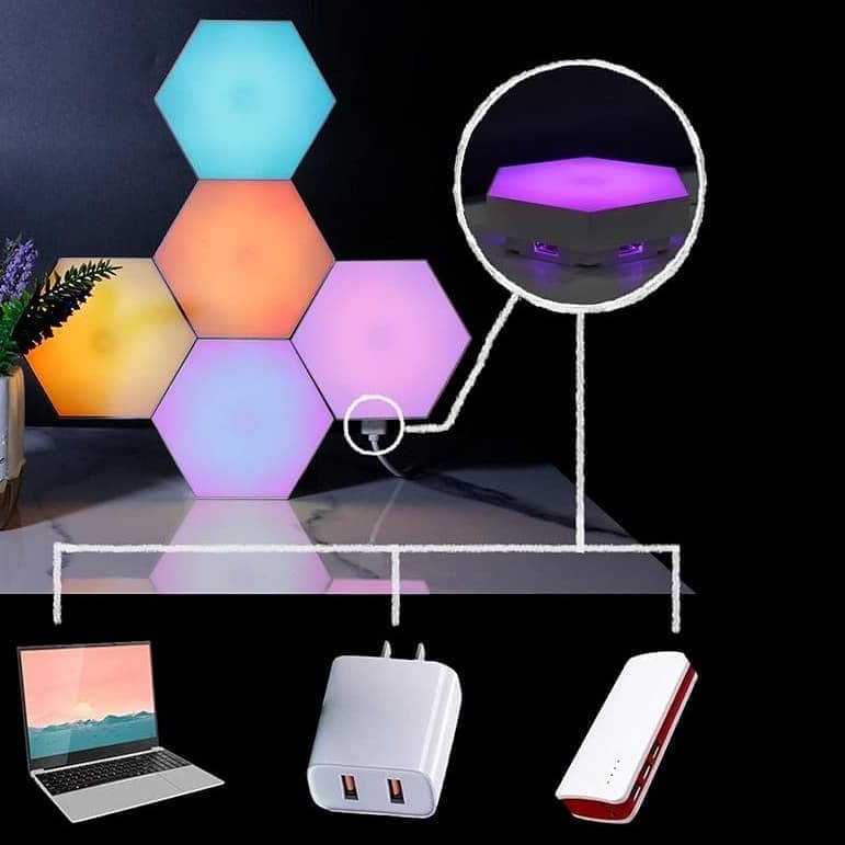 6 RGB Hexagon LED Wall Lamps with App Control, 16.5x14.5cm