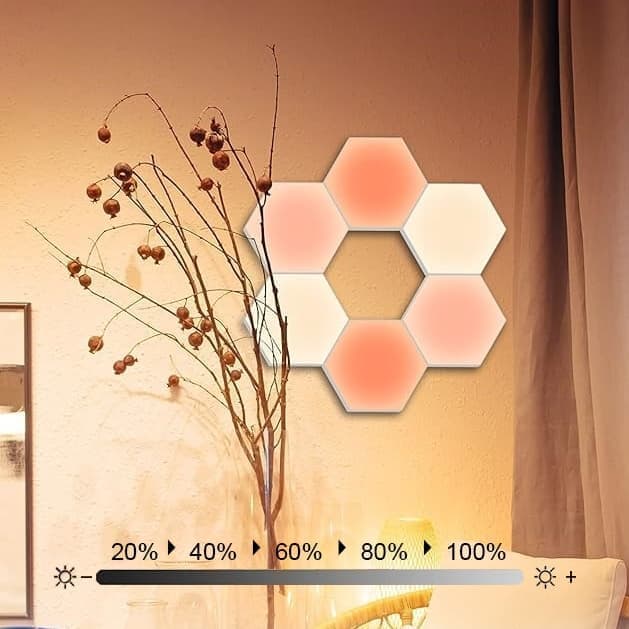 6 RGB Hexagon LED Wall Lamps with App Control, 16.5x14.5cm