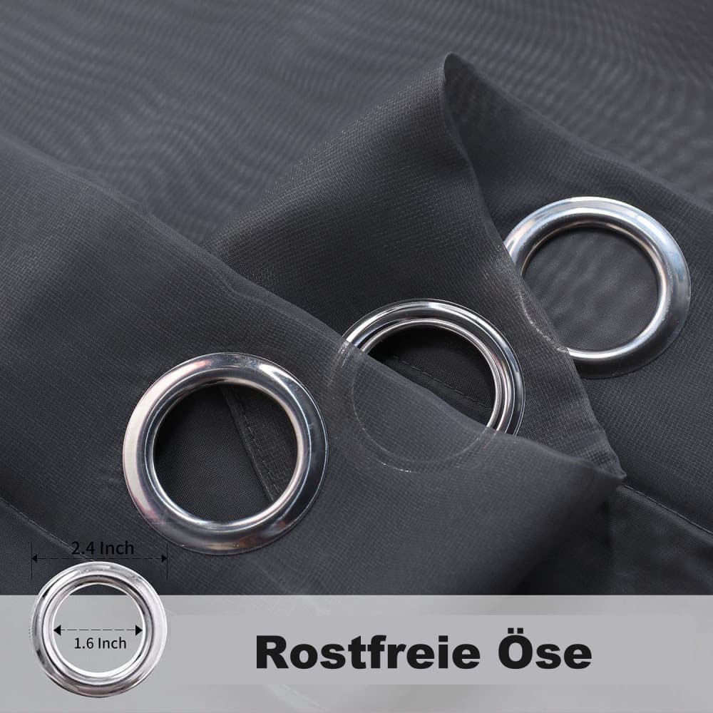 1 Pair Water Resistant Sheer Eyelet Curtains for Outdoor, 132x241 cm, Black