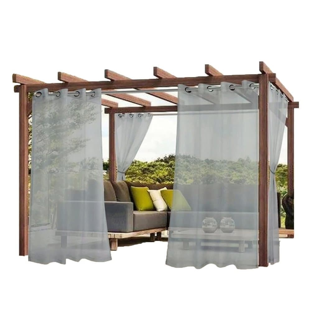 1 Pair Water Resistant Sheer Eyelet Curtains for Outdoor, 140x250cm, Gray