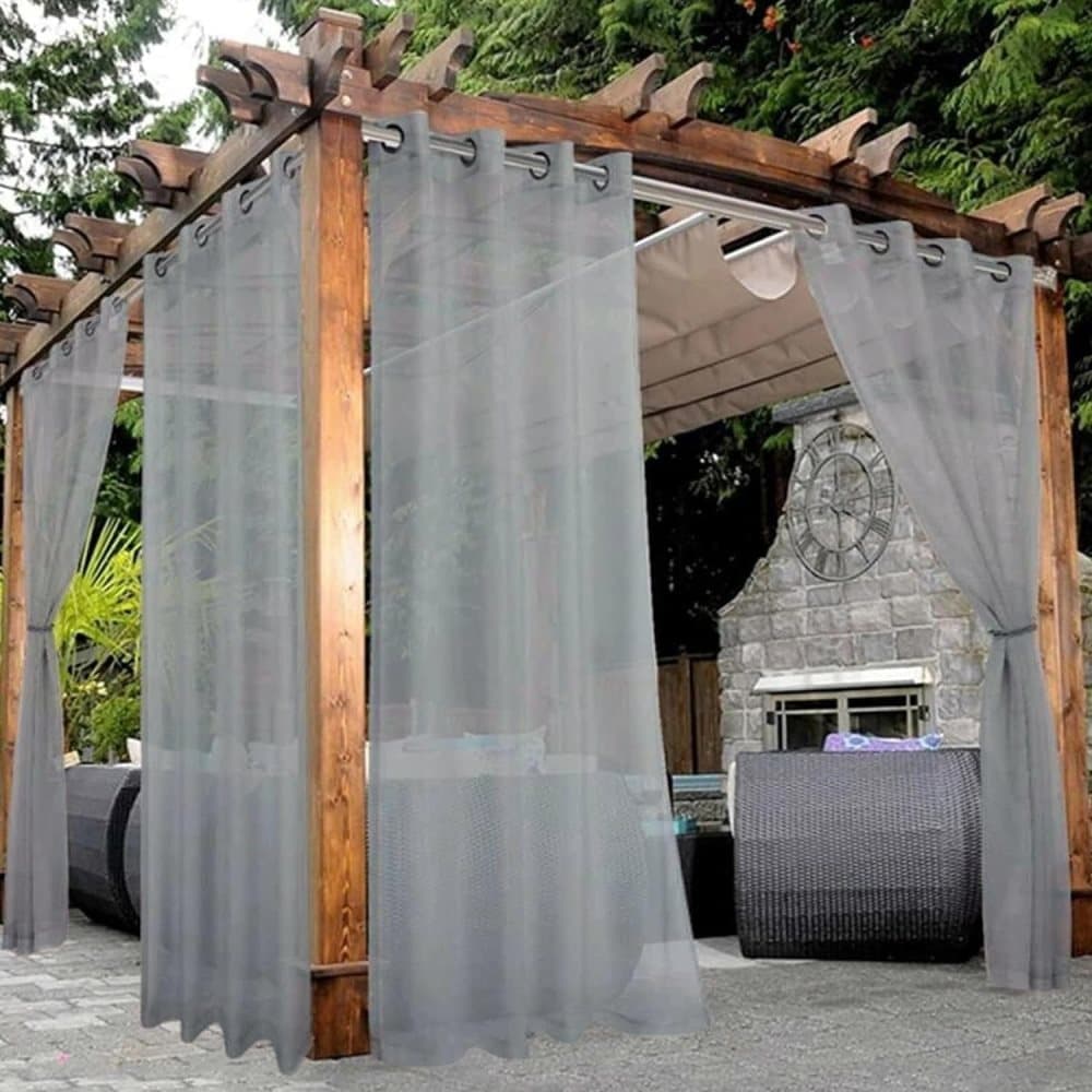 1 Pair Water Resistant Sheer Eyelet Curtains for Outdoor, 140x250cm, Gray
