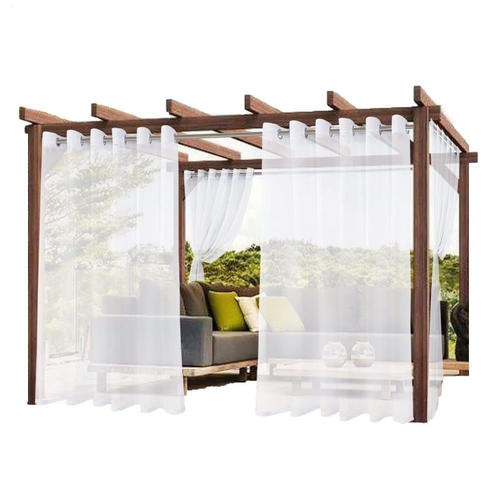 1 Pair Water Resistant Eyelet Curtains for Outdoor, White, 132 cm x 241 cm
