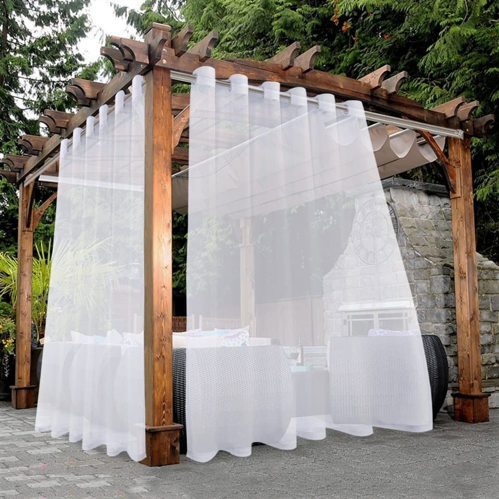 1 Pair Water Resistant Eyelet Curtains for Outdoor, White, 132 cm x 241 cm