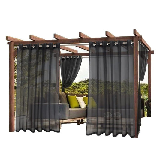 1 Pair Water Resistant Sheer Eyelet Curtains for Outdoor, 132 cm × 183 cm, Black