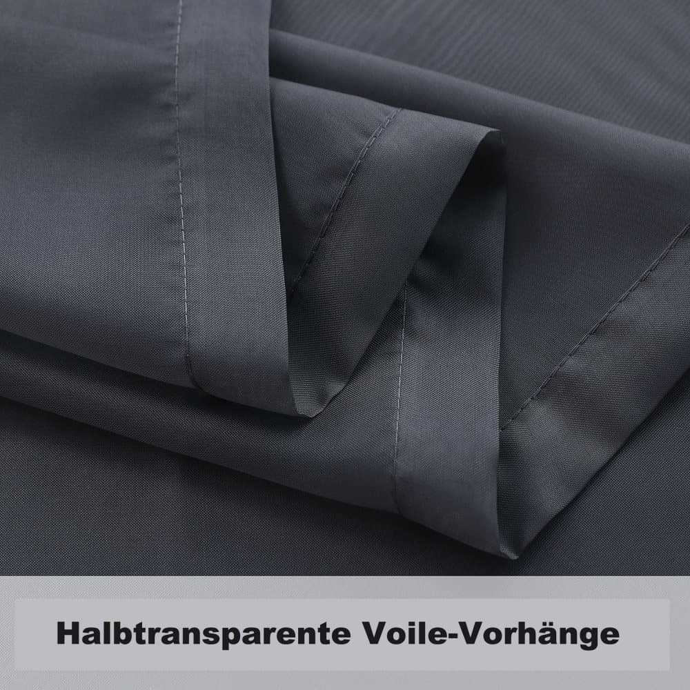 1 Pair Water Resistant Sheer Eyelet Curtains for Outdoor, 132 cm × 183 cm, Black