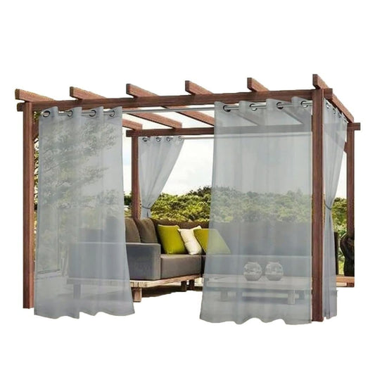 1 Pair Water Resistant Sheer Outdoor Eyelet Curtains, 132 cm × 183 cm, Gray