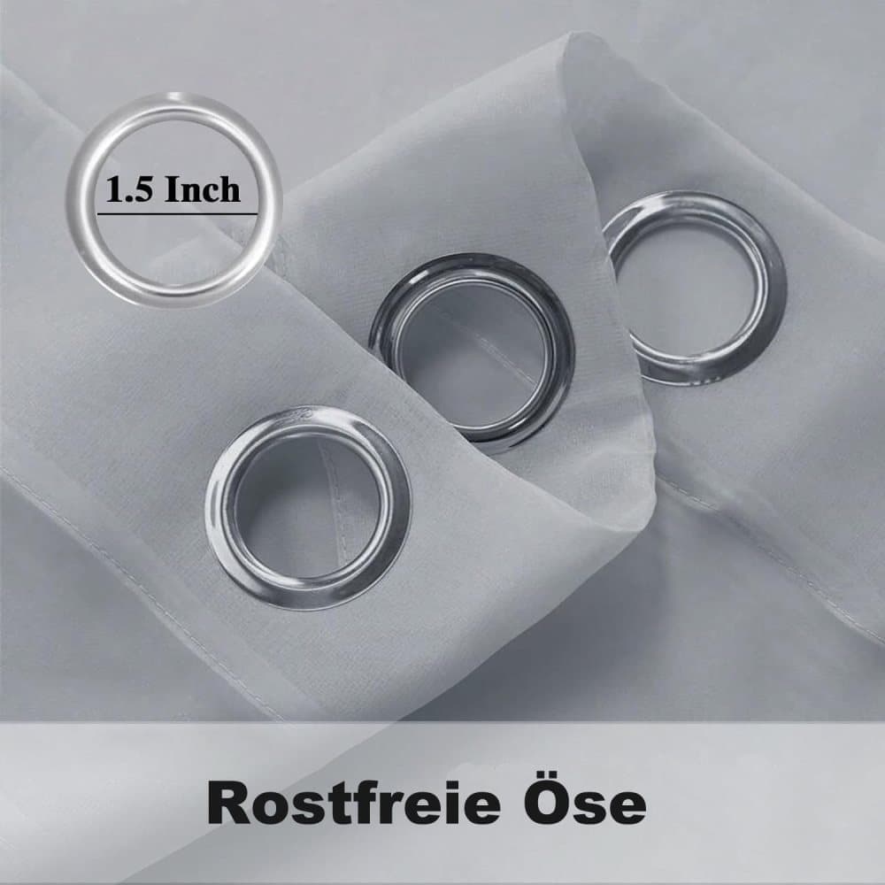 1 Pair Water Resistant Sheer Eyelet Curtains for Outdoor, 132 cm x 213 cm, Gray