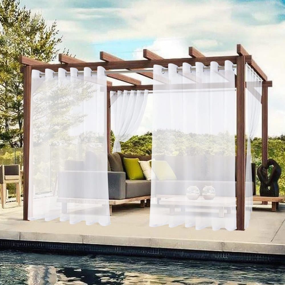 1 Pair Water Resistant Sheer Eyelet Curtains for Outdoor, 132x274 cm, White