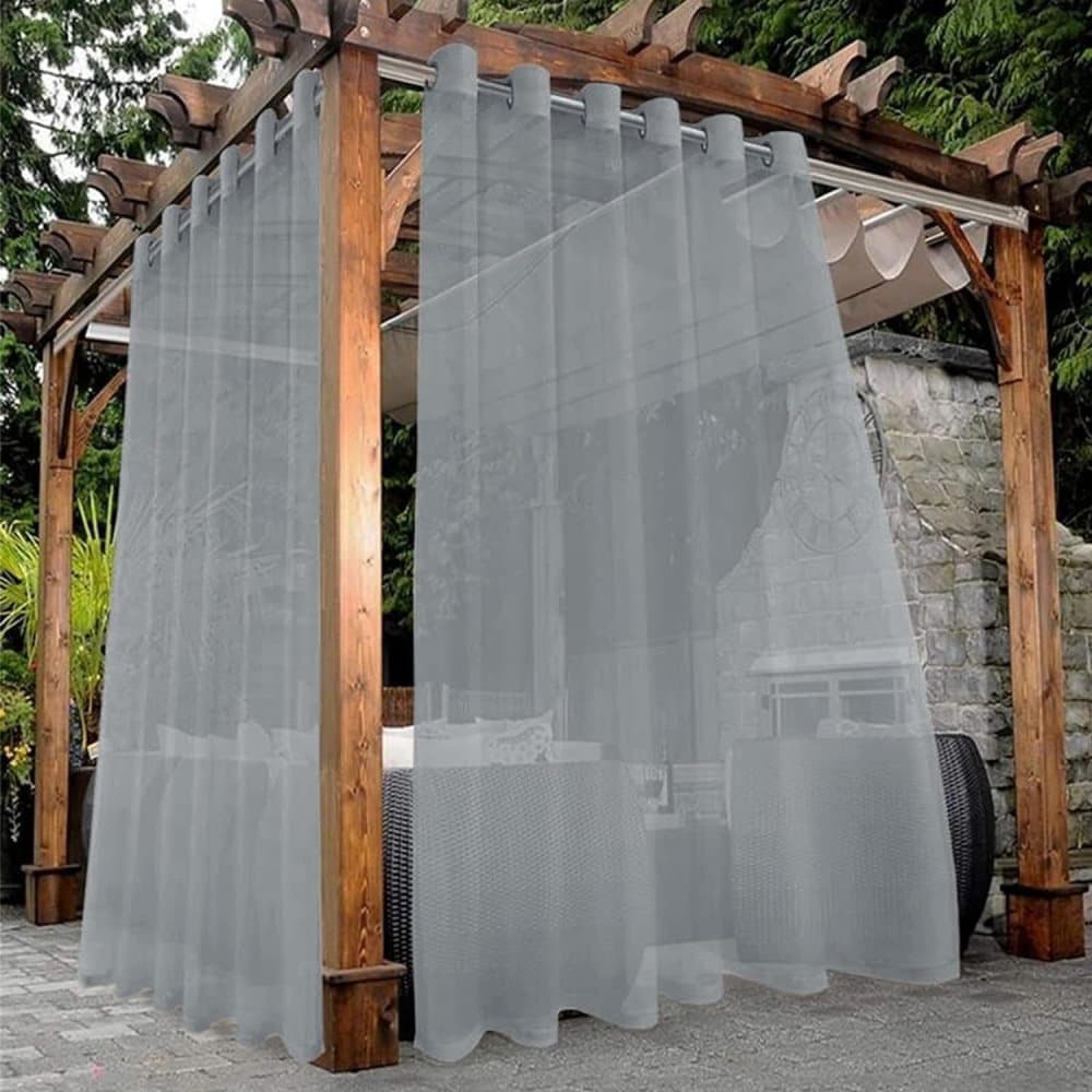 1 Pair Water Resistant Sheer Eyelet Curtains for Outdoor, 132x274 cm, Gray