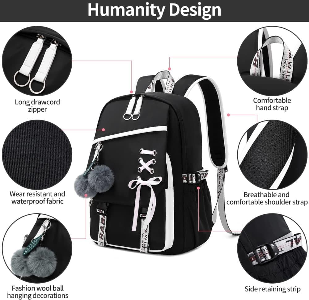Waterproof Children Backpack for School, Durable Large Capacity Comfortable to Carry, Black