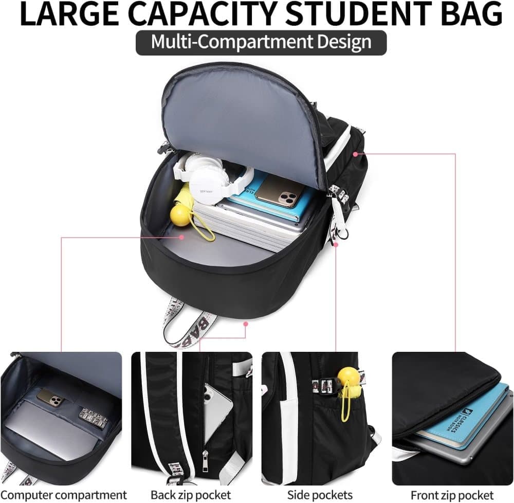 Waterproof Children Backpack for School, Durable Large Capacity Comfortable to Carry, Black
